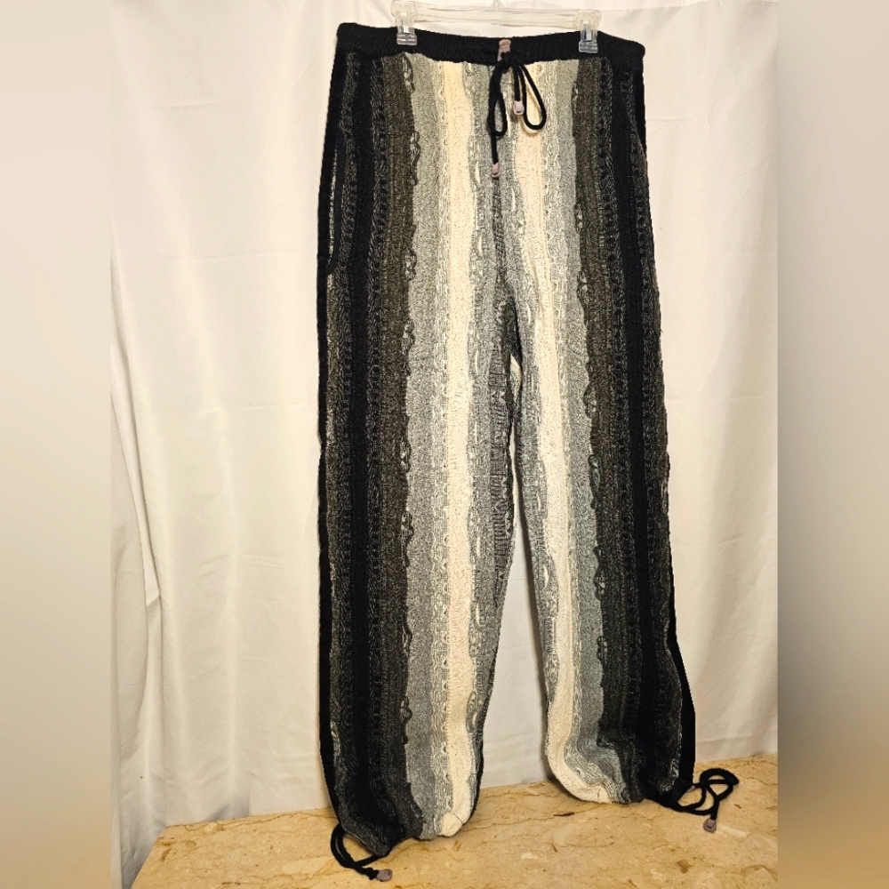 COOGI Vertical Striped Drawstring Joggers in Black, Gray & Cream